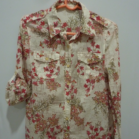 Tory Burch Button Up LONG SLEEVE FLOWER Blouse Shirt Size S - Picture 1 of 12